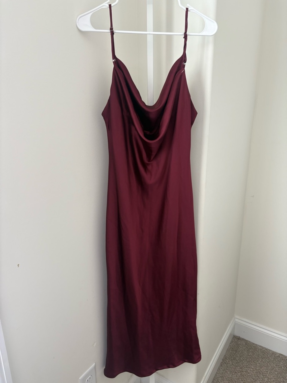 Molly Green Drape Neck Satin Slip Midi Dress Wine Red L - Picture 4 of 6